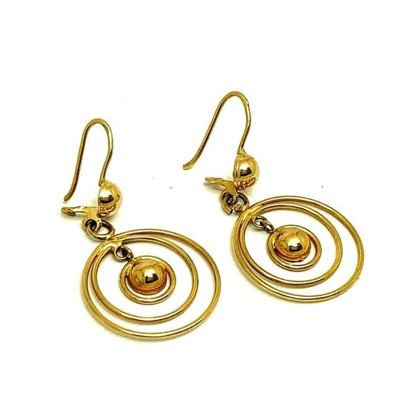 Hoops Earrings 14k Yellow Gold Concentric Circles Women's Dangle 21mm Es… - Picture 1 of 13